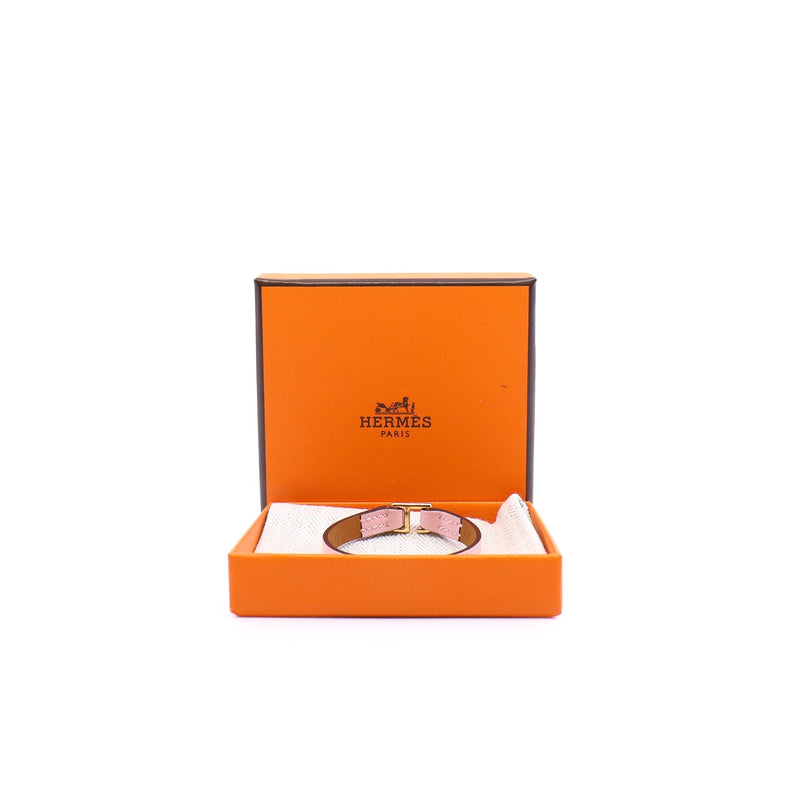 hermes rivale mini bracelet in leather pink ghw - L'UXE LINK