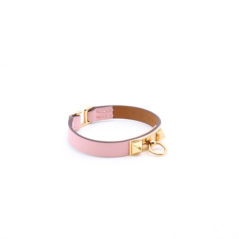 hermes rivale mini bracelet in leather pink ghw