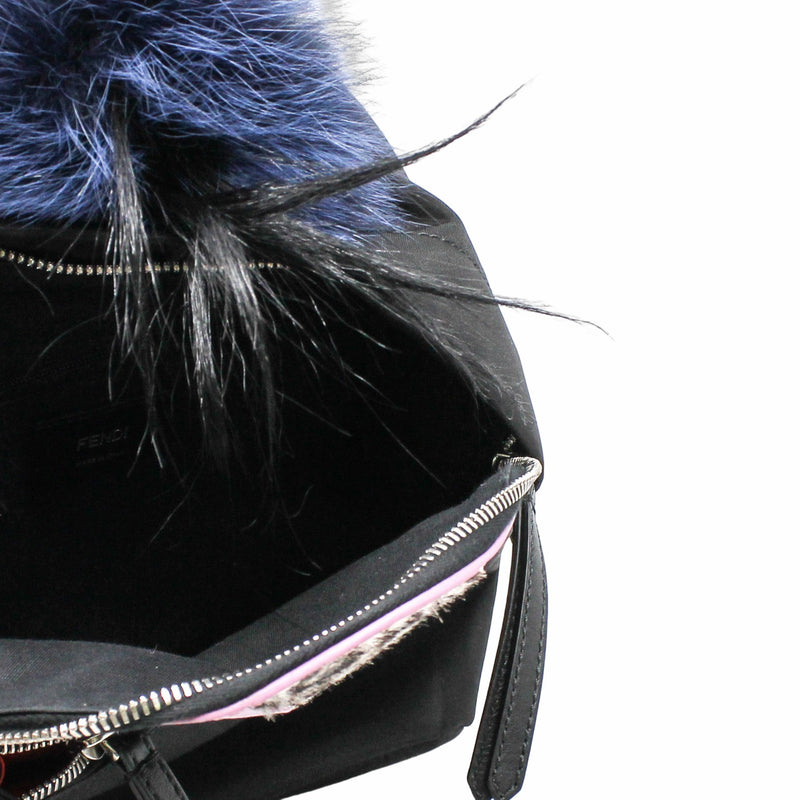 MONSTER BACKPACK MINI NYLON WITH LEATHER AND FUR BLACK PHW - L'UXE LINK