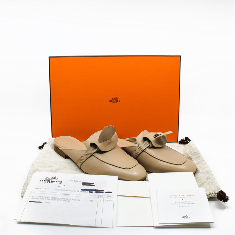mule femme oz beige with lizerd #35 - L'UXE LINK