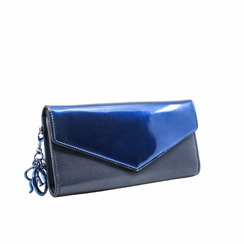 long flap wallet  patent leather blue phw