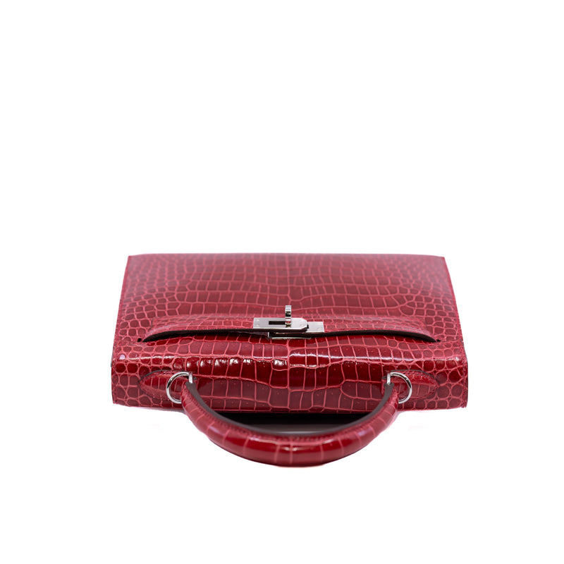 kelly 25cm sellier CK95 BRAISE SHINING POROSUS CROC PHW C stamp - L'UXE LINK