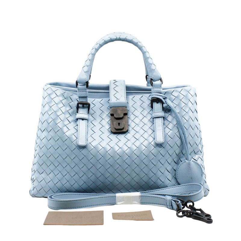 ROMA LEATHER HANDBAG sky blue with strap - L'UXE LINK