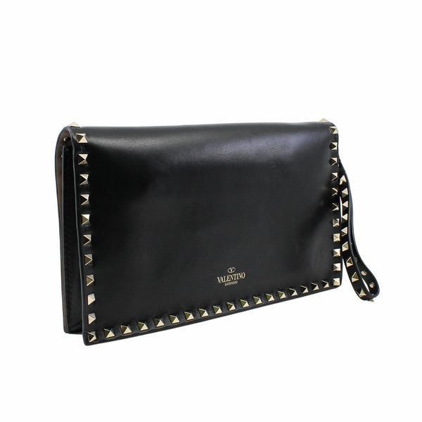 Rockstud Flap Clutch Leather Black GHW