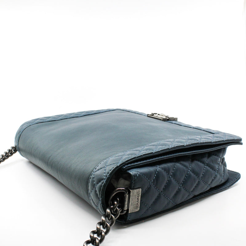 Maxi Boy Chanel Chain Shoulder Bag  Calf Leather Blue PHW