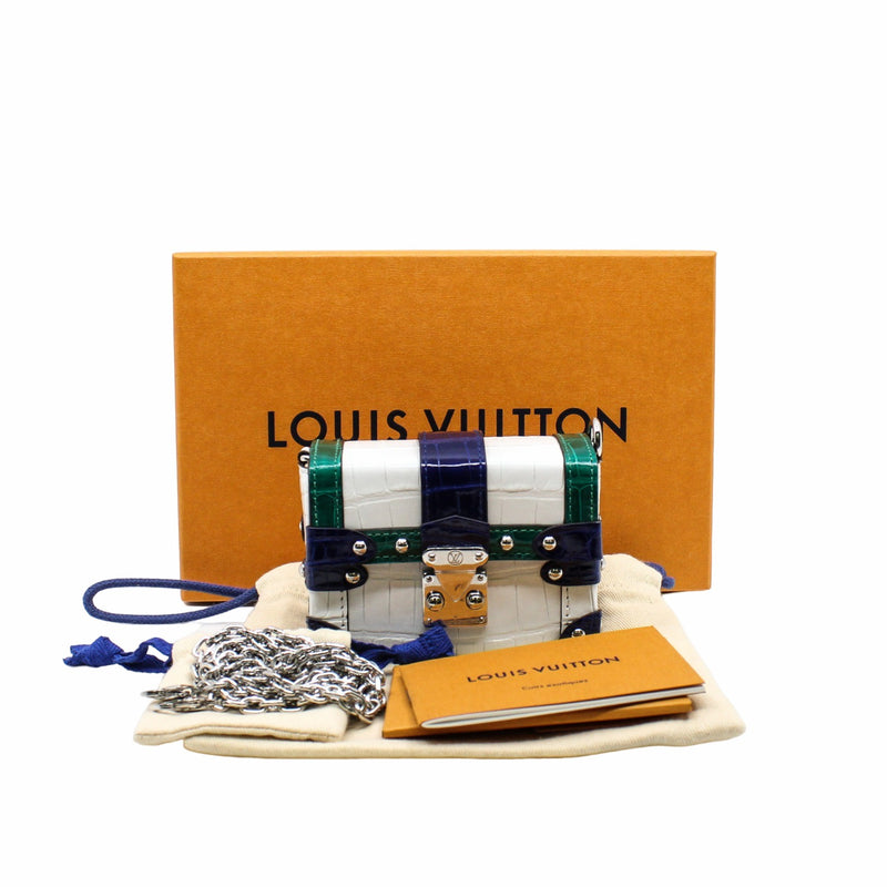 ESSENTIAL TRUNK with chain white blue green crocodile phw rrp 55000hk dollar - L'UXE LINK