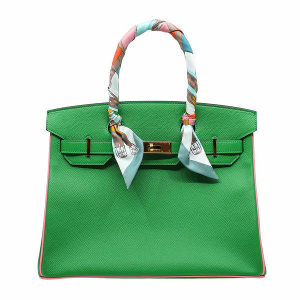 birkin 30 epsom bamboo green mix pink ghw R stamp - L'UXE LINK