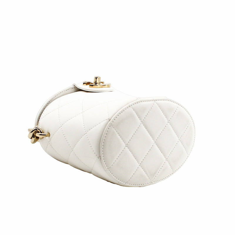 tote chain bag white lamb skin  ghw seri29
