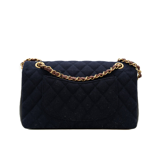 medium cf navy fabric mix black lambskin anchor ship sailor red leather inside with red leather metal chain ghw seri 26