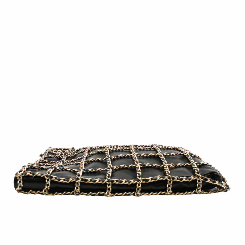 Chain Frame CC Charm Shopping Tote lamb skin black  ghw - L'UXE LINK