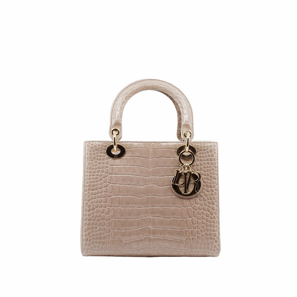 LADY DIOR medium beige nude CROCODILE GHW