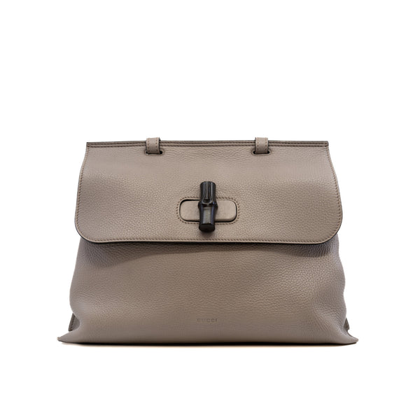 grey leather top handle flap bag